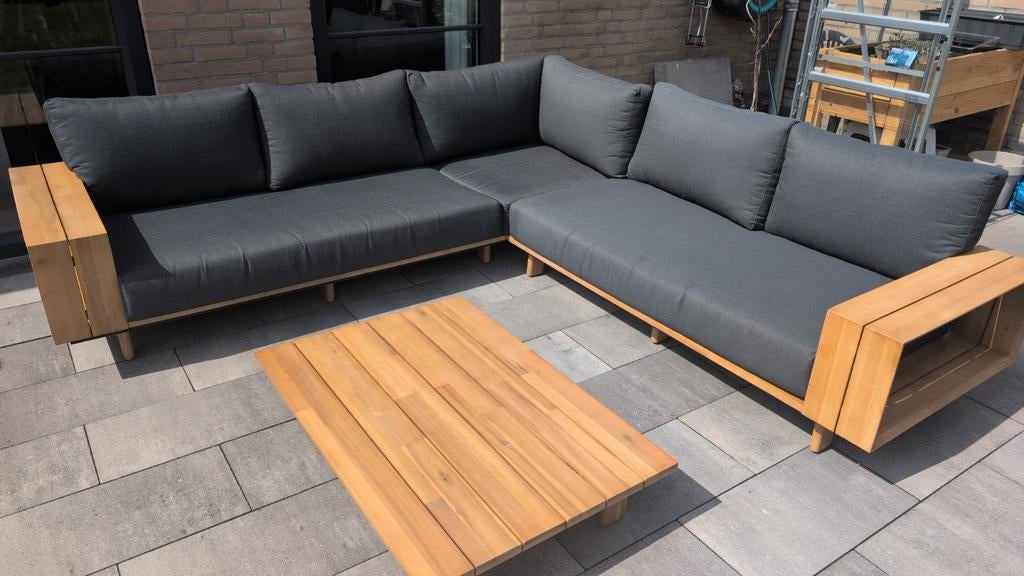 Loungeset tuin - 5 personen - 1 jaar oud - incl kussens, Tuin en Terras, Tuinsets en Loungesets, Ophalen, 5 zitplaatsen, Bank
