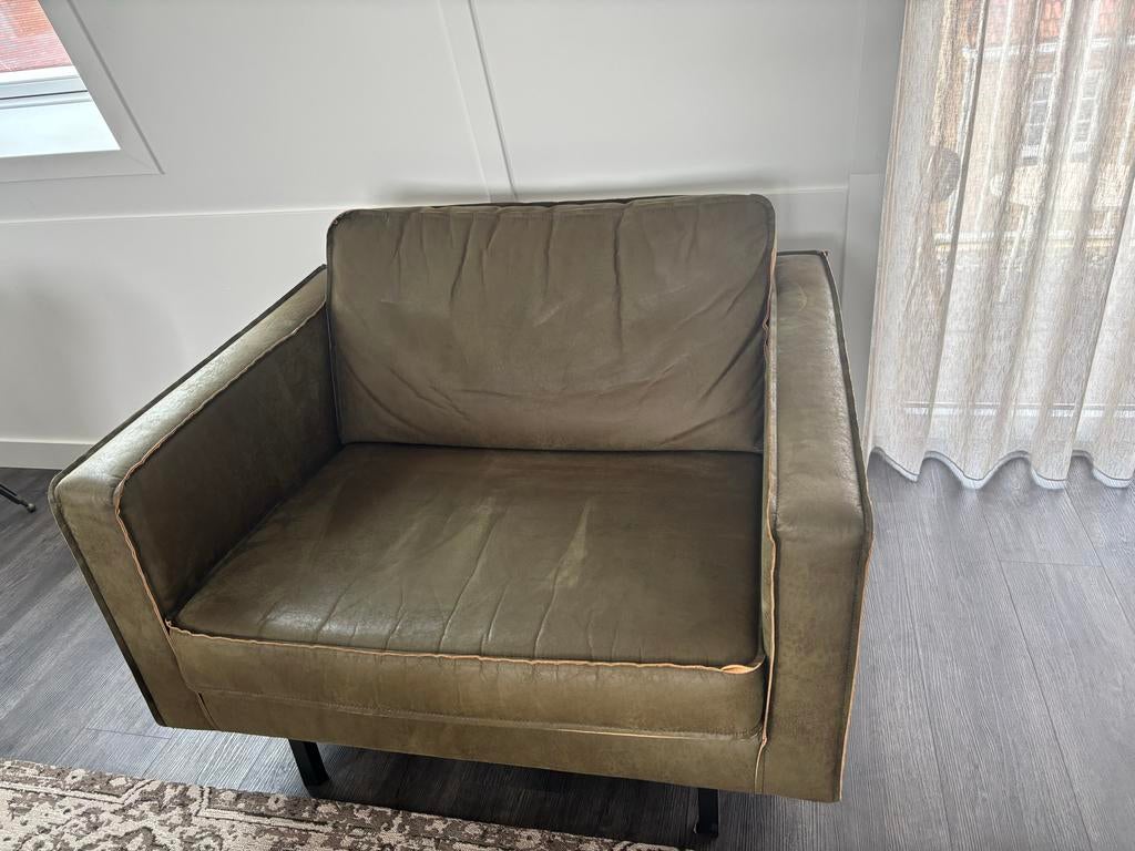 Groene leren fauteuil be pure home, Huis en Inrichting, Fauteuils, Ophalen, Zo goed als nieuw, Leer, 75 tot 100 cm