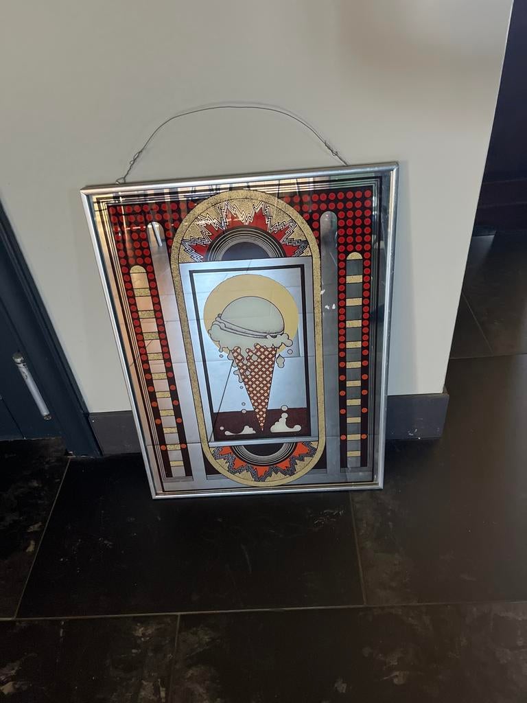 Vintage etalage spiegel met ijscoupe afbeelding, Ophalen