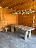 Robuust teak tafel en teak bank, Tuin en Terras, Ophalen, Gebruikt, Rechthoekig, Teakhout
