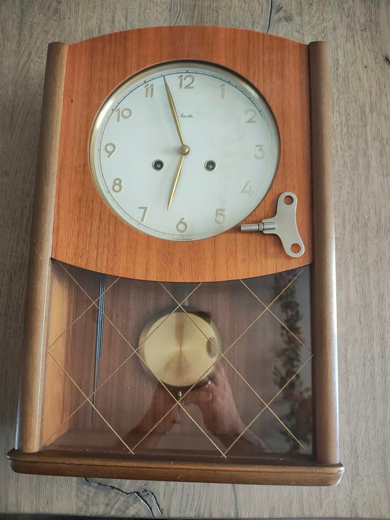 Vintage Wandklok - Hout en Glas, Ophalen