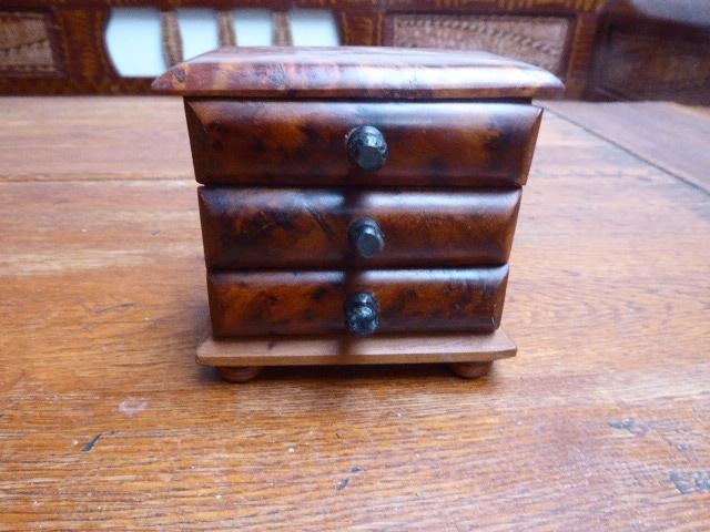 Vintage juwelenkastje in thuya hout, Ophalen of Verzenden