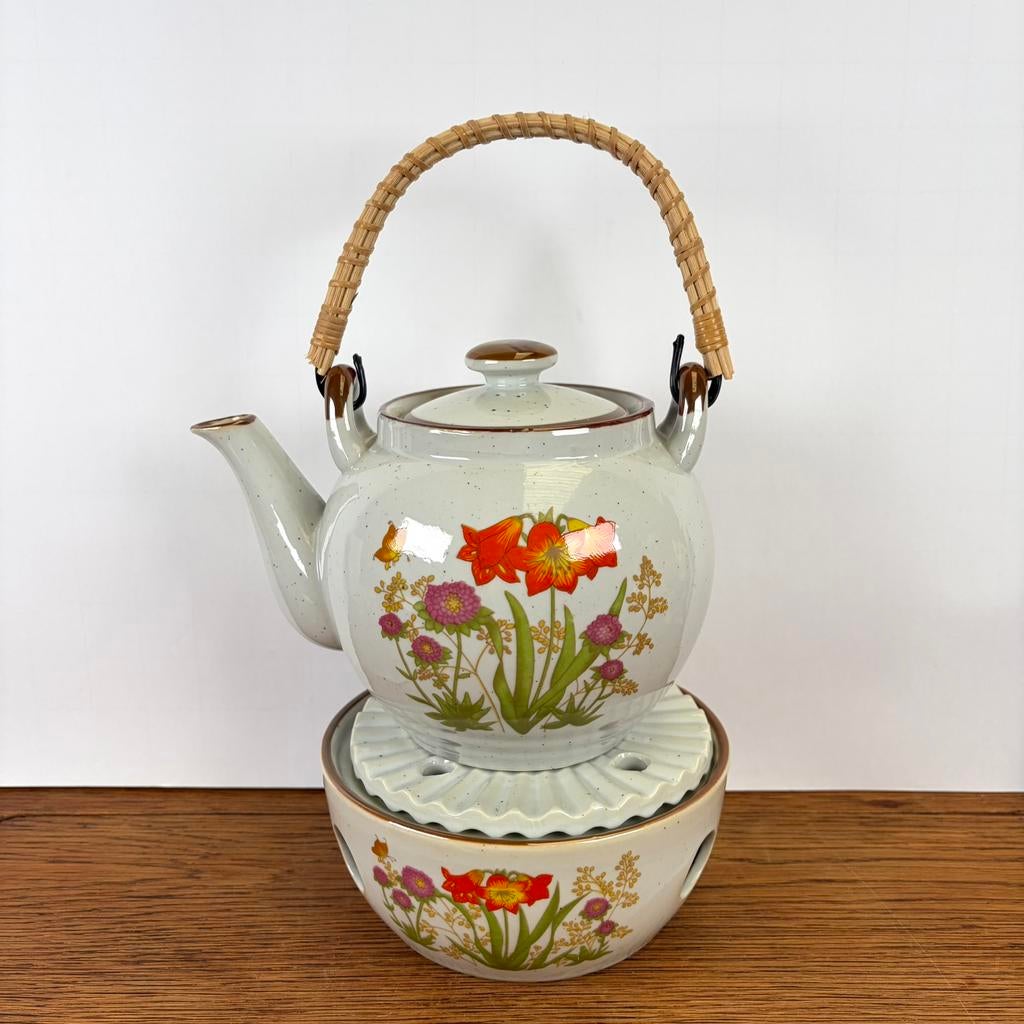 Vintage theepot en theelicht wilde bloemen, Ophalen of Verzenden