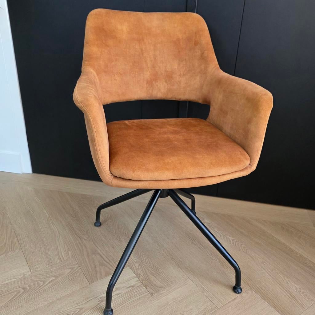 Goudgele / okergele / cognac velvet draaistoel me, Ophalen, Overige kleuren, Metaal, Eén