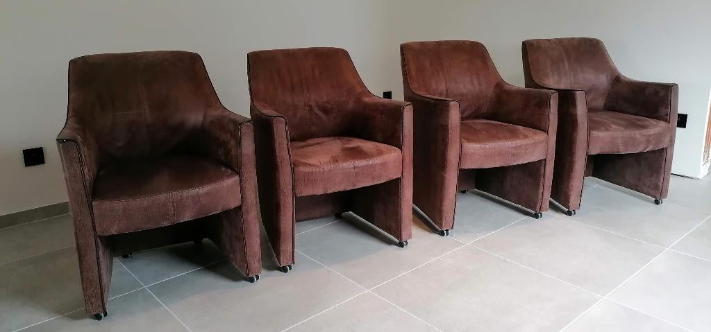 Eetkamerstoelen op wielen, Huis en Inrichting, Stoelen, Ophalen, Gebruikt, Bruin, Modern / landelijk
