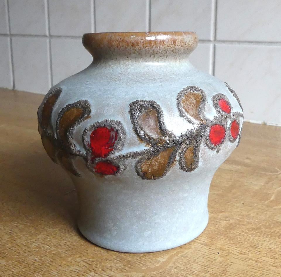 Strehla 1439 vintage vaas grijs rood fat lava West-Germany A, Gebruikt, Overige kleuren, Aardewerk of Porselein, Ophalen of Verzenden