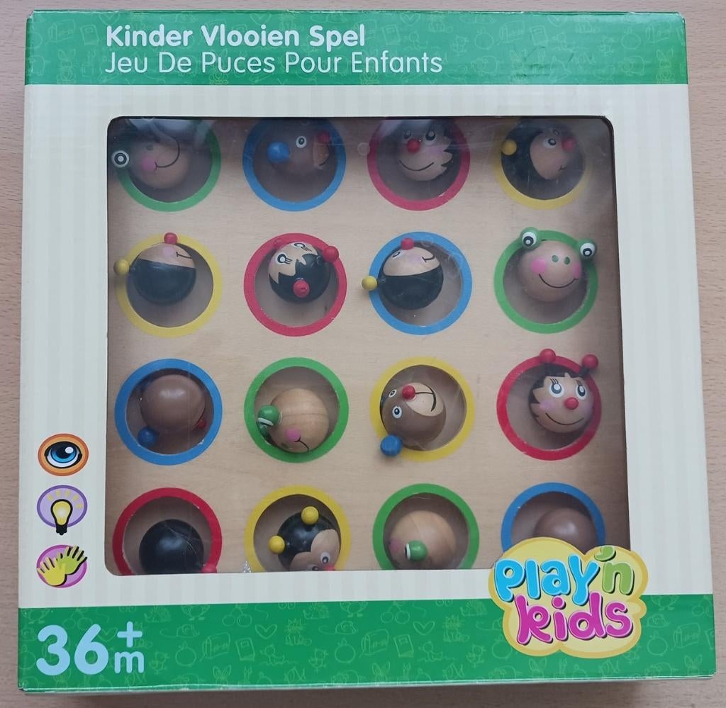 Houten vlooienspel kapoentjes, kikkers voor de kleintjes, Ophalen of Verzenden, Gebruikt, Overige typen