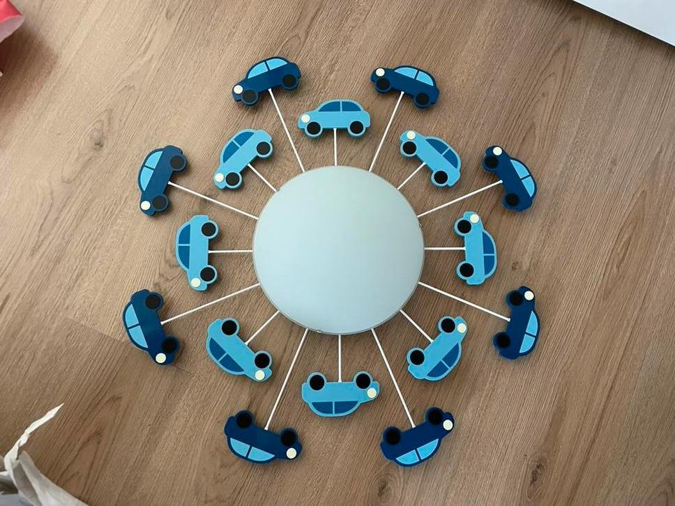 Plafonniere met auto’s, Huis en Inrichting, Lampen | Plafondlampen, Ophalen, Zo goed als nieuw, Glas, Kinderkamer