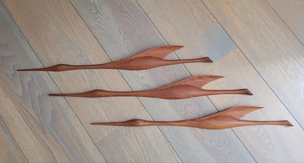 Set van 3 Vintage Teak Houten Wandvogels - Deens Design 60s, Ophalen of Verzenden