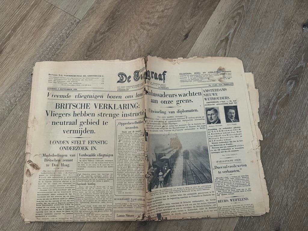 Telegraaf 5 september 1939, Verzamelen, Ophalen of Verzenden, Overige soorten, Nederland, Boek of Tijdschrift