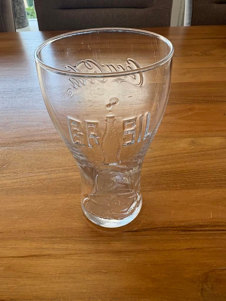 Coca-Cola glas met brasil tekst WK voetbal 2014, Ophalen, Gebruikt, Frisdrankglas