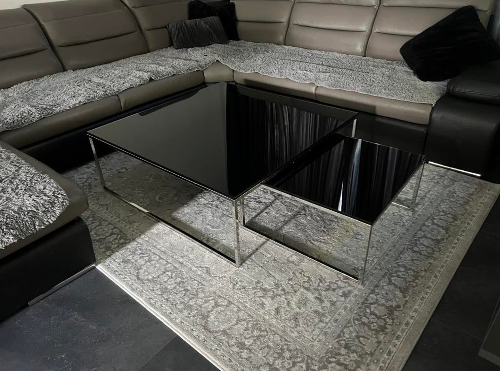 Moderne salontafel set (2 stuks) – zwart glas/metal, 100 tot 150 cm, Minder dan 50 cm, Rechthoekig, 50 tot 100 cm