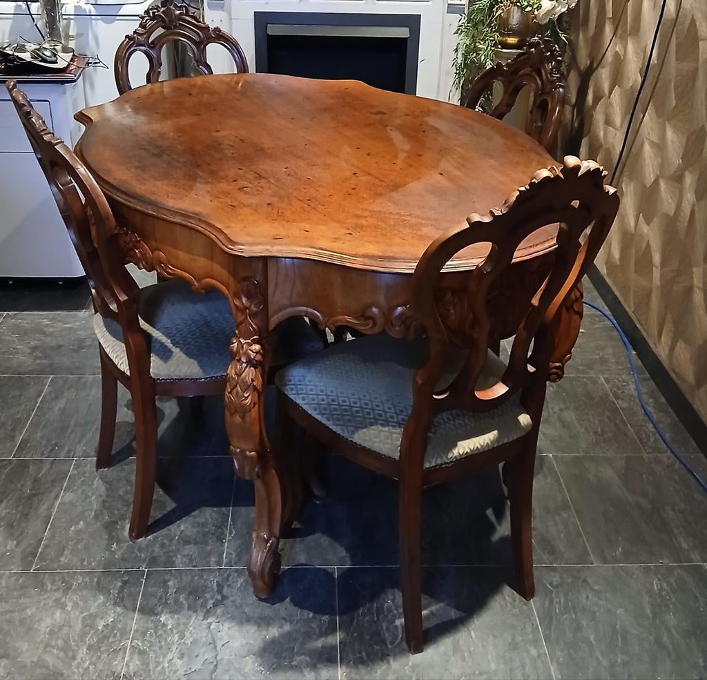 Barok eettafel met 4 stoelen, Huis en Inrichting, Complete eetkamers, Ophalen, 4 tot 6 stoelen