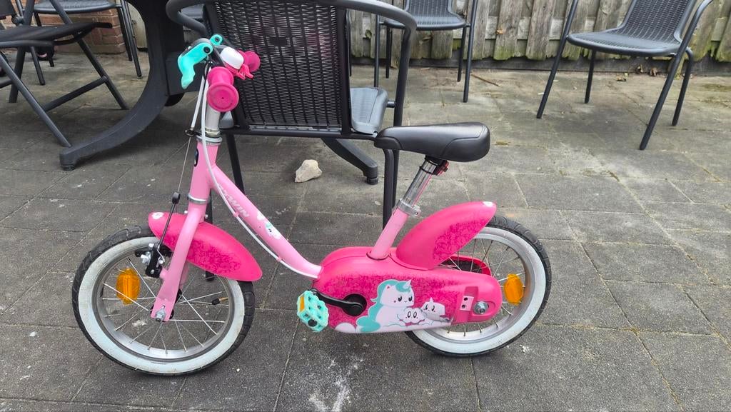 Roze BTWIN Unicorn kinderfiets 14 inch met zijwieltjes, Ophalen, Zijwieltjes, BTWIN, Minder dan 16 inch