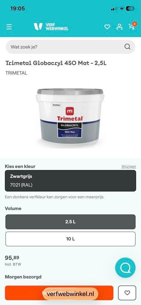 Trimetal Globacryl 4SO Mat Zwartgrijs 7021, Doe-het-zelf en Verbouw, Verf, Beits en Lak, Ophalen, Gebruikt, Zwart, Verf