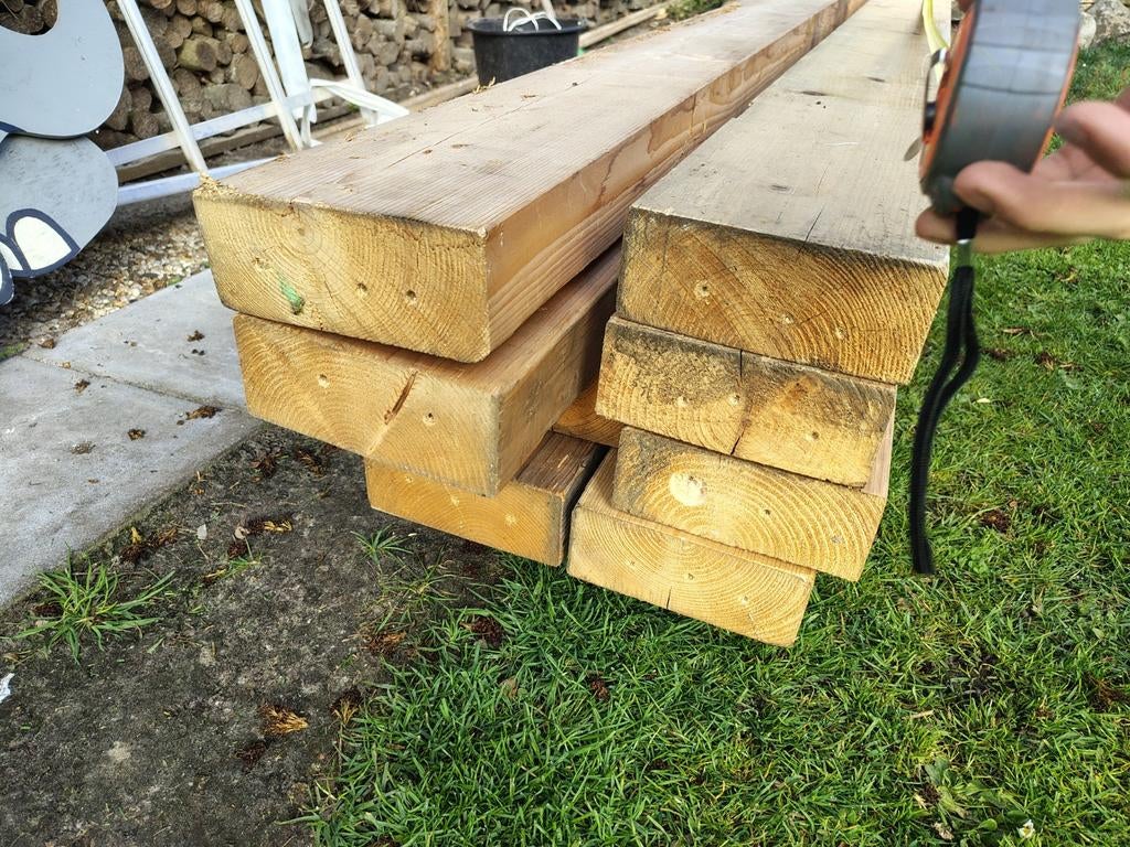 8 stuks vuren Houten balken., Ophalen of Verzenden, Gebruikt, 250 cm of meer, Balken