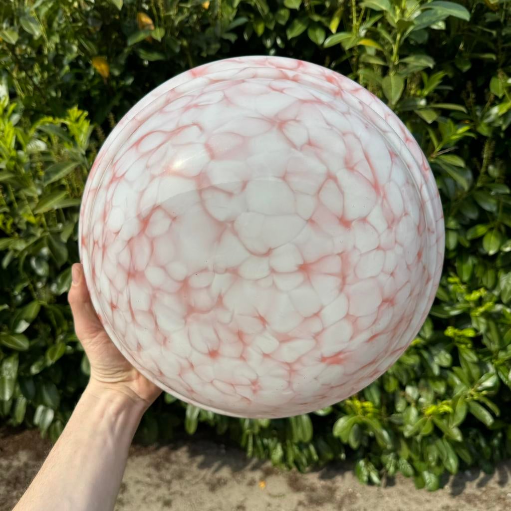 Antiek Roze met Wit Gemarmerde Hanglamp, Lampenkap Art Deco, Ophalen of Verzenden