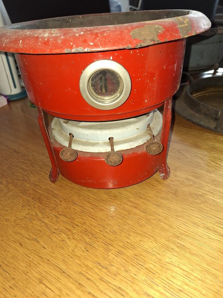 Rood antiek petroleumstel, Ophalen of Verzenden