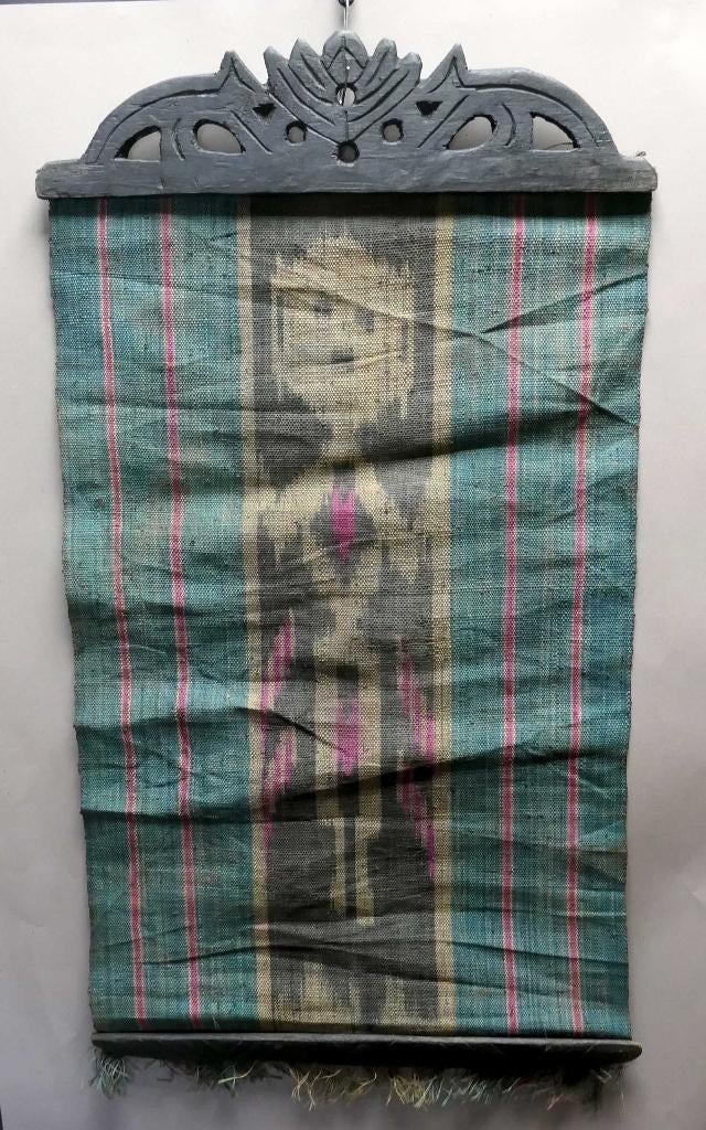 Ikat Indie DQ5 doek kunst Indonesie schilderij decoratie, Antiek en Kunst, Antiek | Kleden en Textiel, Ophalen of Verzenden