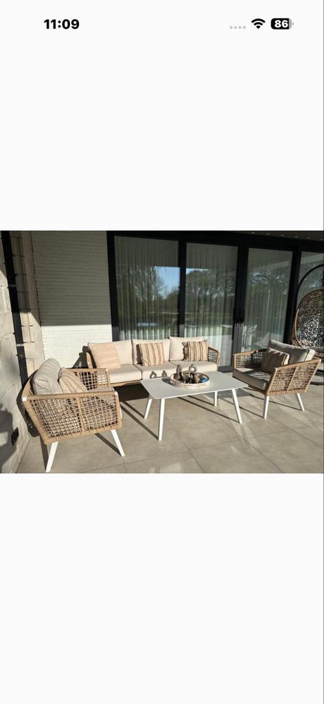 Luxe Wicker Loungeset met 3-zitsbank en 2 Fauteuils, 5 zitplaatsen, Ophalen of Verzenden, Zo goed als nieuw, Loungeset