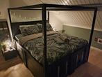 Uniek handgemaakt grenen hemelbed (160x200) – zwart gelakt, Ophalen, Modern, industrieel, Zwart, Tweepersoons