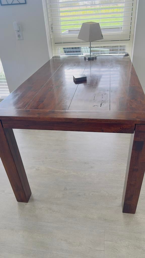 Uitschuifbare koloniale eettafel acaciahout, Huis en Inrichting, Tafels | Eettafels, Gebruikt, 50 tot 100 cm, 200 cm of meer, Vijf personen of meer