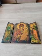 Antieke drieluik Icoon Maria met Kind en Heiligen, Ophalen of Verzenden