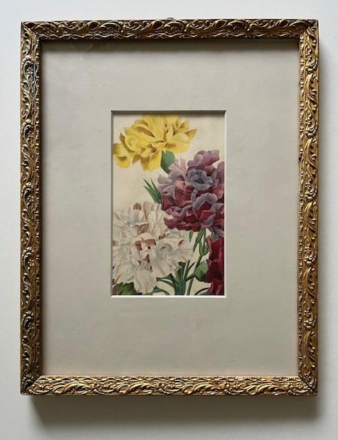 Antieke Franse vergulde houten lijst met afbeelding anjers, Ophalen of Verzenden