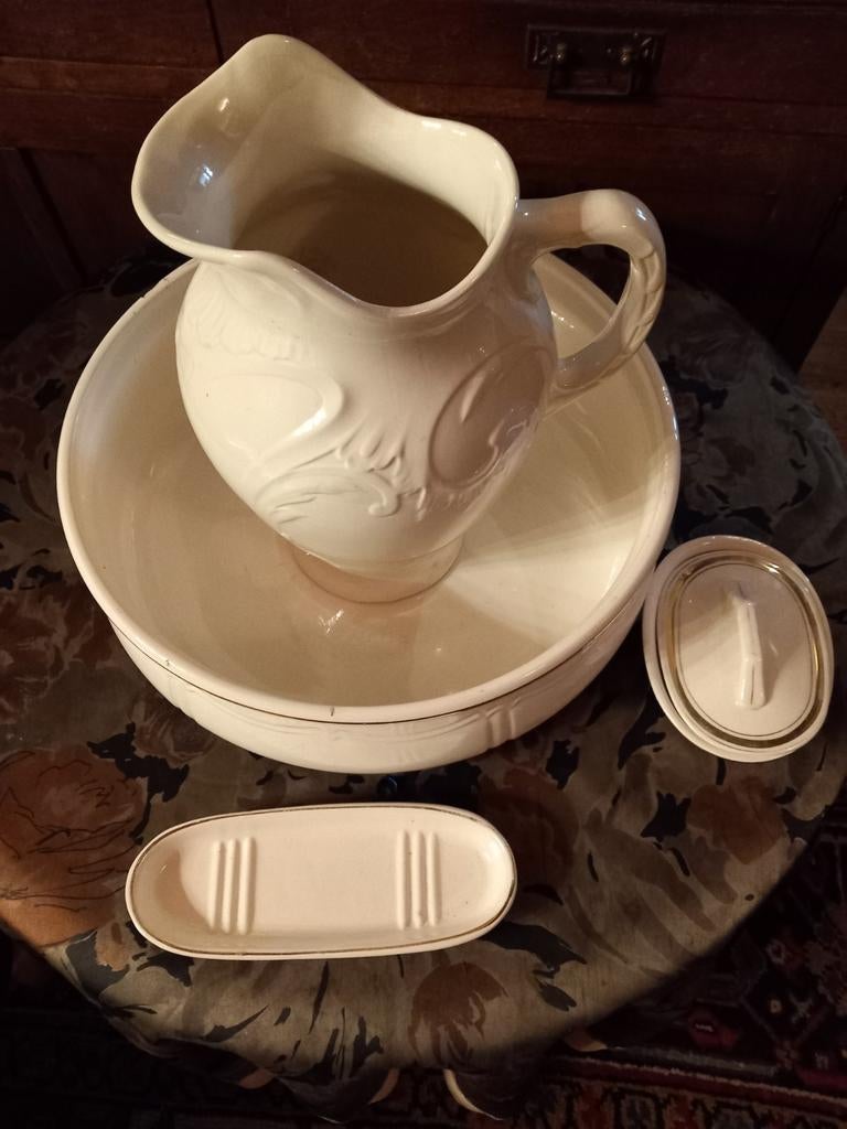 Antieke waskom en kan set, 4-delig, Antiek en Kunst, Ophalen