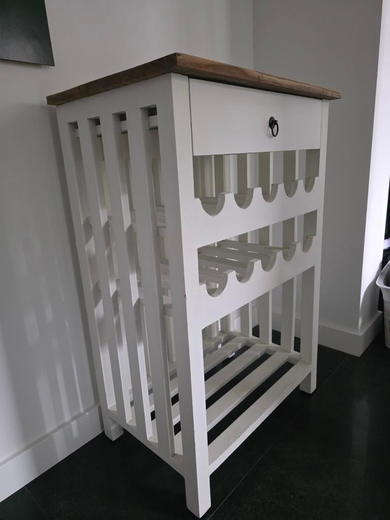 Mooi wijnkastje met lade wit/creme, Huis en Inrichting, Woonaccessoires | Wijnrekken, Ophalen, Hout, Minder dan 50 cm