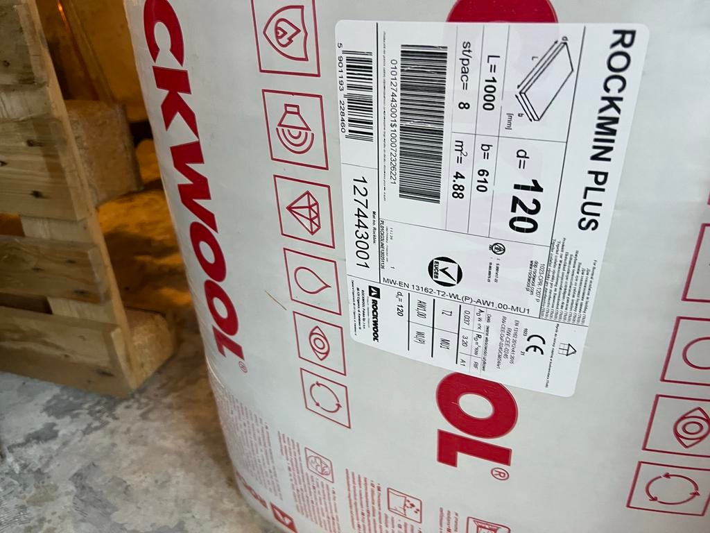 Rockwool Rockmin Plus Isolatie - 120mm dikte, Ophalen, 12 cm of meer, Nieuw, Steenwol