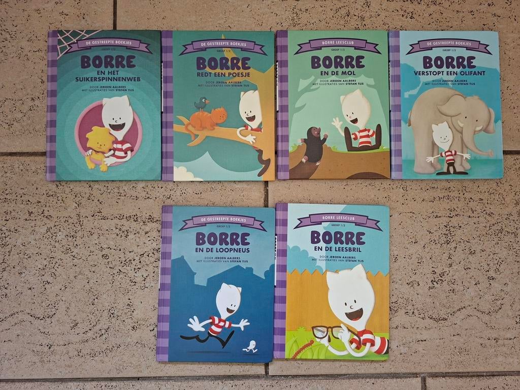 6 Paars gestreepte borre boekjes groep 1/2, Boeken, Ophalen of Verzenden, Zo goed als nieuw, 3 tot 4 jaar