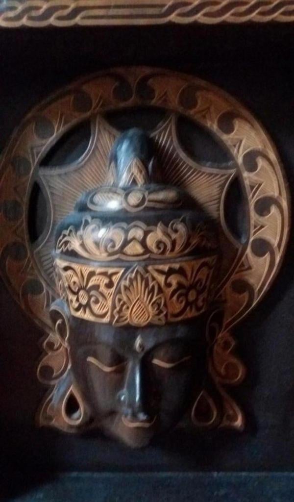 Grote houten Buddha wanddecoratie 1m x1m, Ophalen, Gebruikt