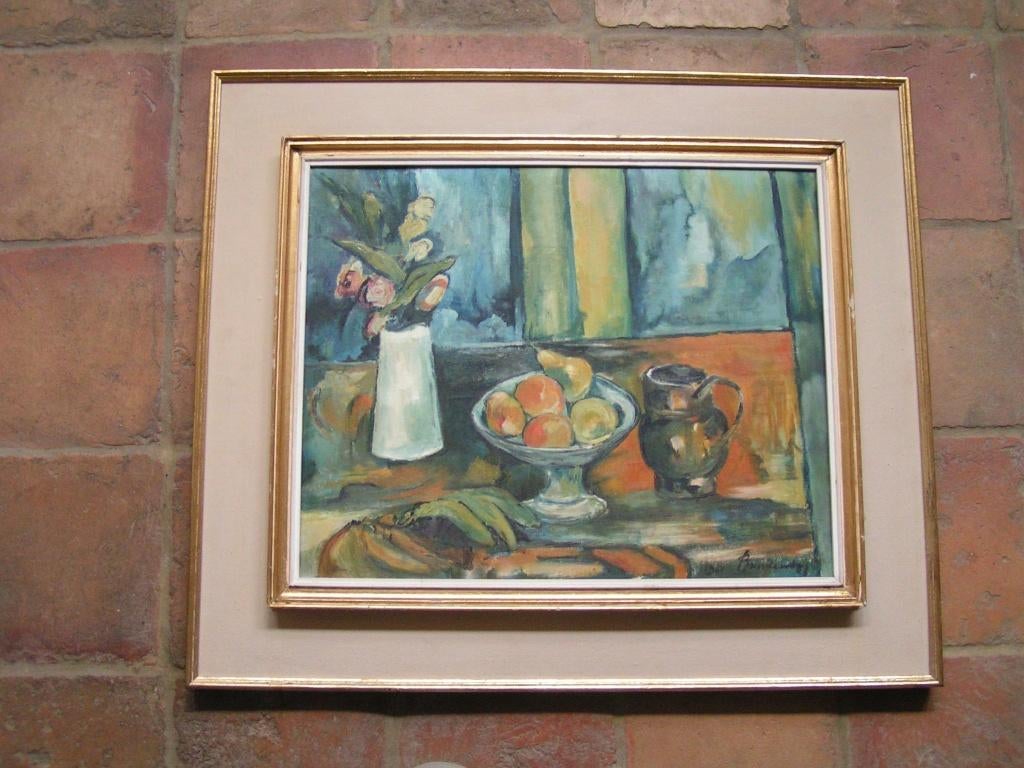 jaren 50 schilderij Stilleven met fruit en bloemen nr TT 169, Antiek en Kunst, Kunst | Schilderijen | Klassiek, Ophalen
