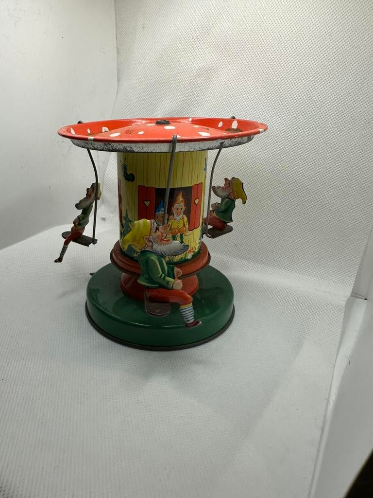 Vintage blikken draaimolen met 3 kabouters - Mechanisch, Ophalen of Verzenden, Gebruikt