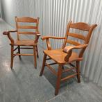 Vintage brocante grote solide massief eikenhouten stoelen, Huis en Inrichting, Ophalen, Gebruikt, Twee, Bruin