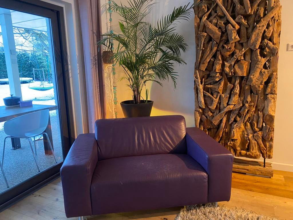 Lederen fauteuil, donkerpaarse love seat, Ophalen, Gebruikt, Eenpersoons, Minder dan 150 cm