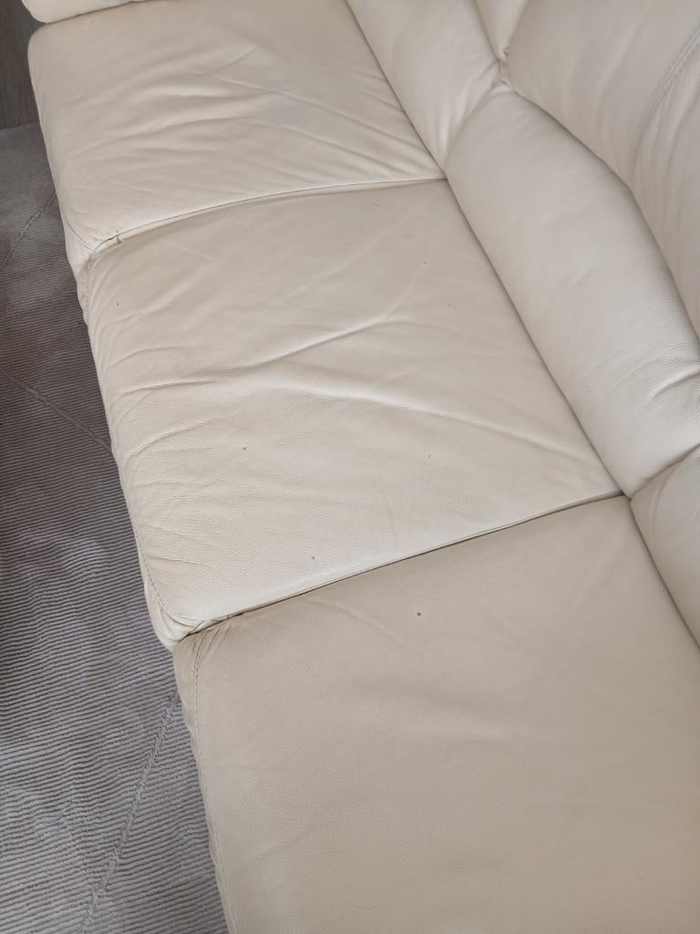 Leren bankstel: 2-zits en 3-zits bank, crème wit, Huis en Inrichting, Banken | Bankstellen, Ophalen, Gebruikt, Driepersoons, Leer