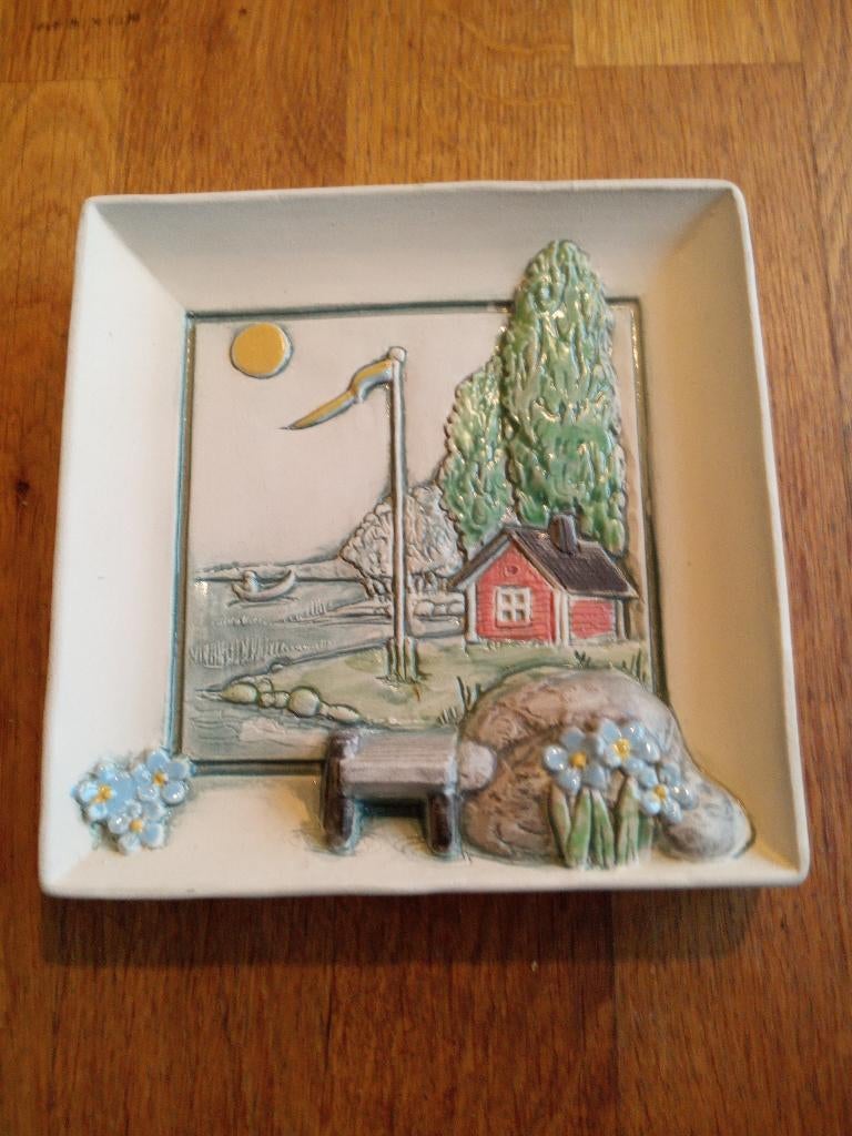 Zweedse Vintage Jie Gantofta handgedecoreerde 3D wandtegel, Ophalen