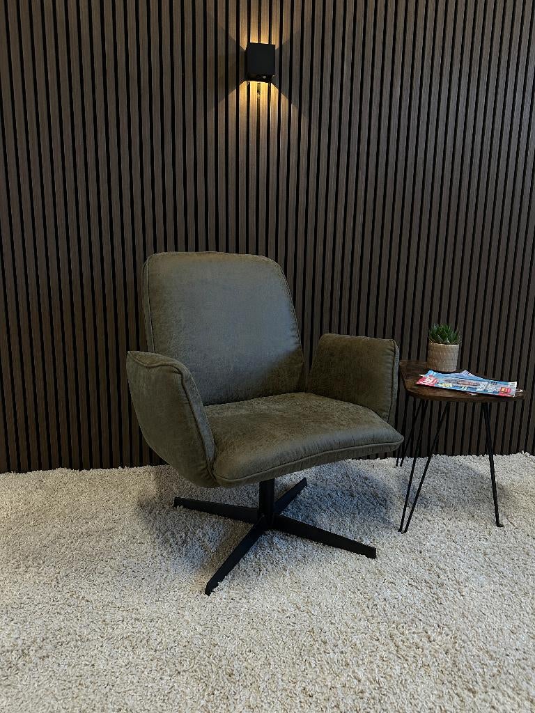 NIEUW! Fauteuil Lugo mosgroen, Minder dan 75 cm, Leer, Nieuw, Ophalen of Verzenden