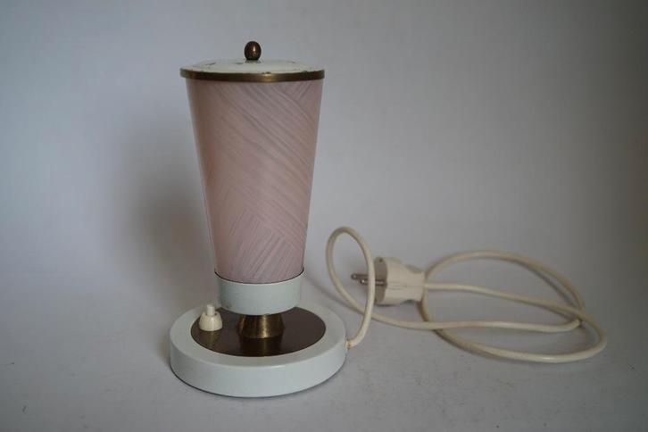 vintage tafellamp jaren '50 roze structuur glas messing wit, Huis en Inrichting, Lampen | Tafellampen, Gebruikt, Minder dan 50 cm