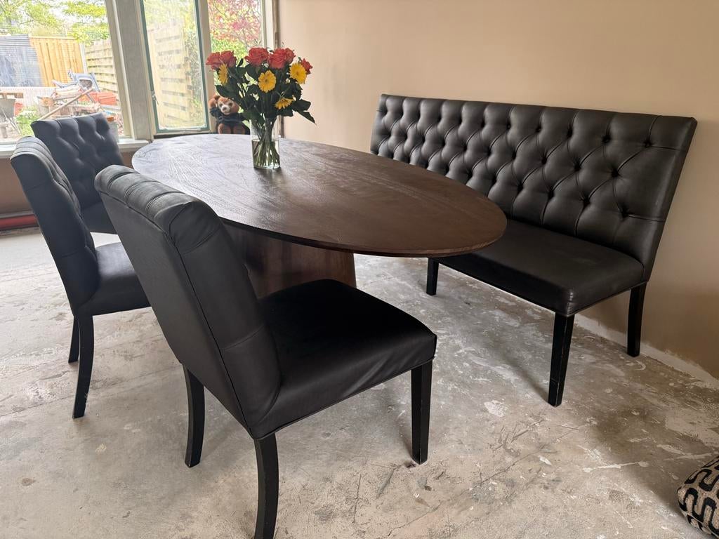 Eetkamer stoelen en bank, Huis en Inrichting, Stoelen, Ophalen, Gebruikt, Drie, Zwart