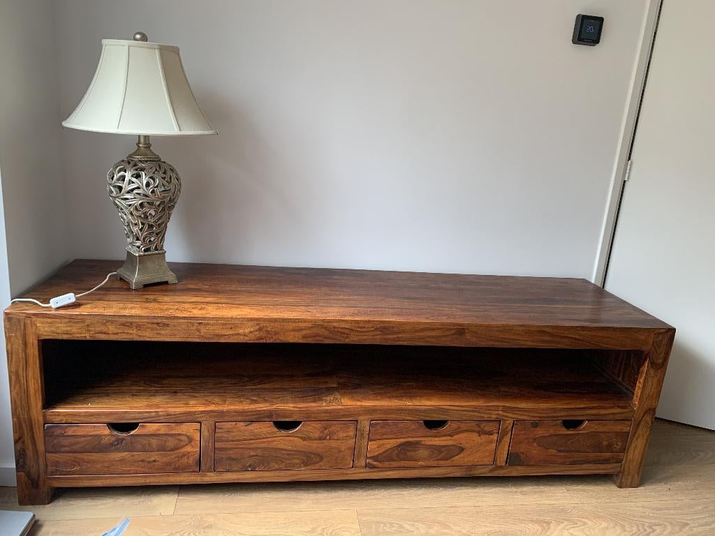 Tv-meubel van massief palissander, chique, warm design., Ophalen, Zo goed als nieuw, 200 cm of meer, Minder dan 100 cm