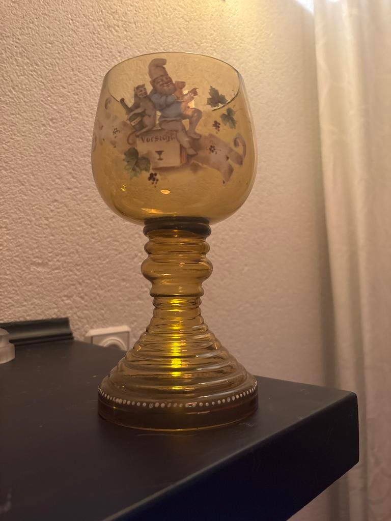 Vintage Amberkleurige Kelk theresienthal met Kabouter, Antiek en Kunst, Ophalen of Verzenden