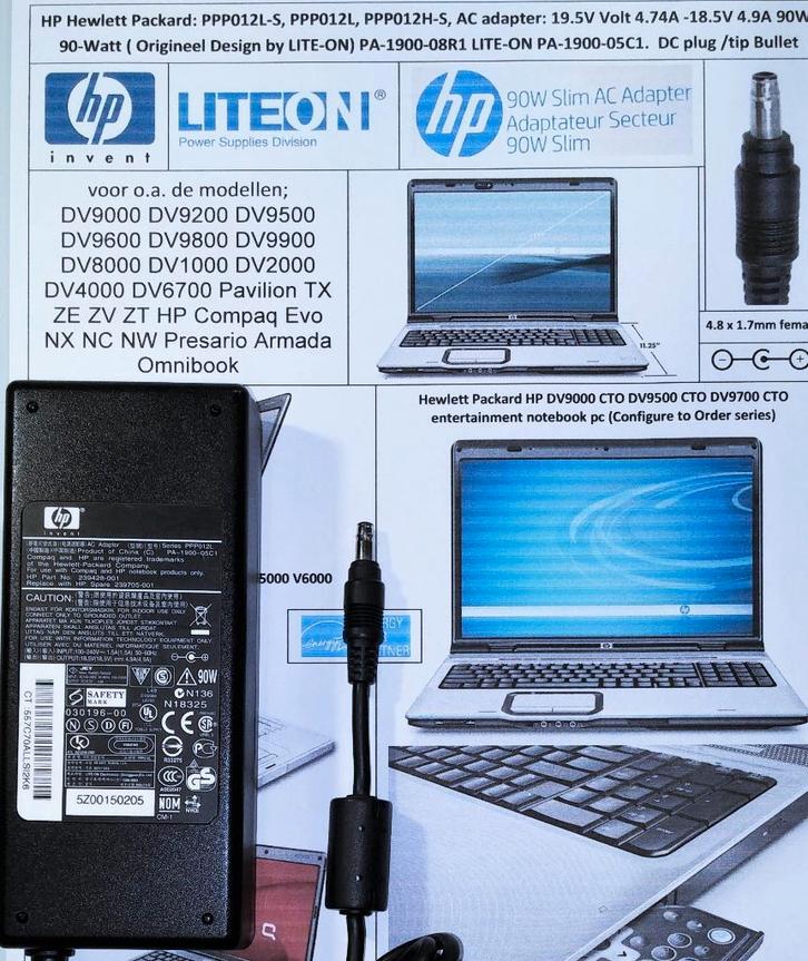 HP PA-1900-05C1 18.5V 19V 4.74A 90W Adapter DV9000 oplader, Computers en Software, Laptop-opladers, Zo goed als nieuw, Ophalen of Verzenden