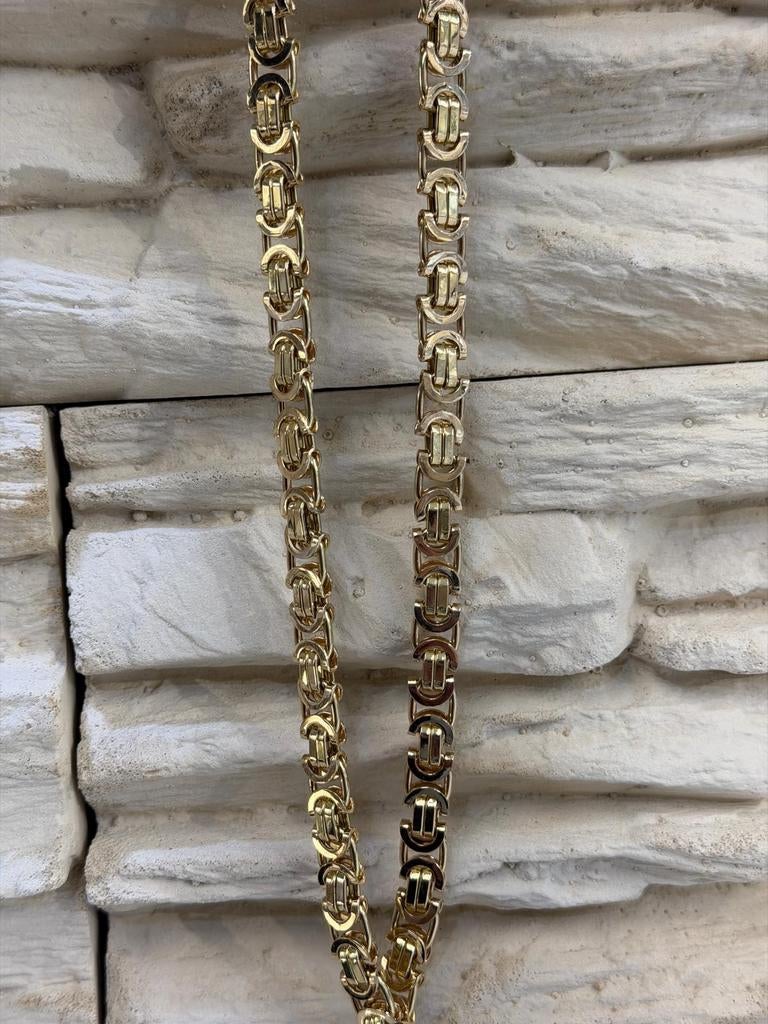 Gouden Platte Koningsketting 14kt, Sieraden, Tassen en Uiterlijk, Kettingen, Nieuw, Goud, Goud, Ophalen of Verzenden