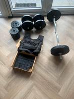 Dumbbells, EZ bar en weighted vest, Ophalen, Zo goed als nieuw, Armen, Halterset