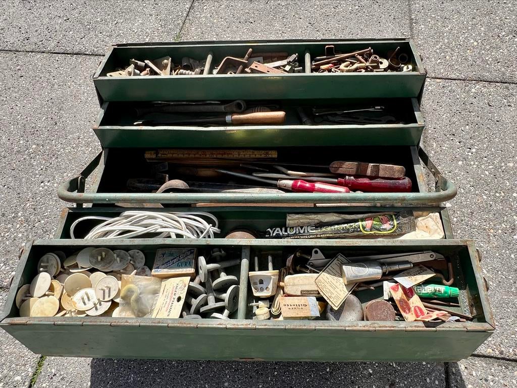 Antieke gereedschapskist met inhoud jaren '40-'50, Ophalen of Verzenden