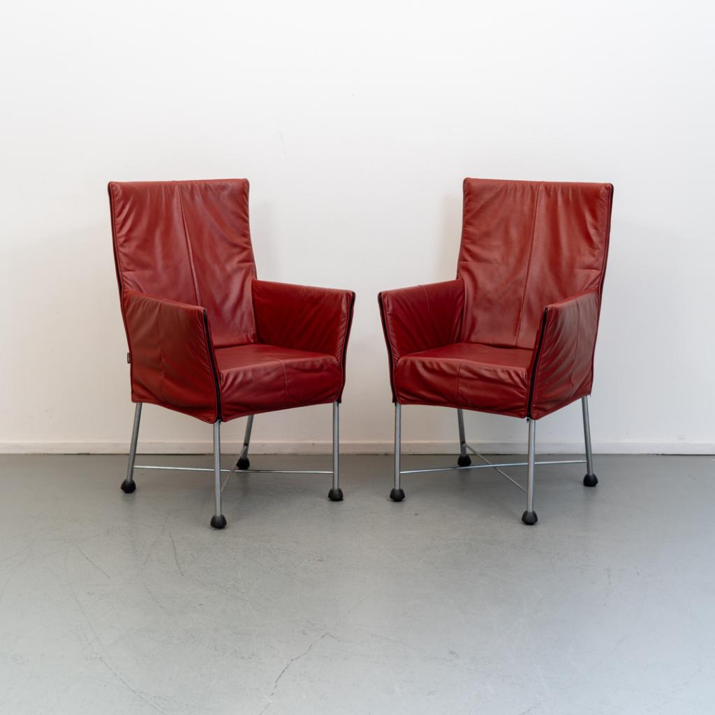 8 Montis Chaplin eetkamer stoelen Bordeaux rood, Niet ingevuld, Niet ingevuld, Leer, Ophalen of Verzenden