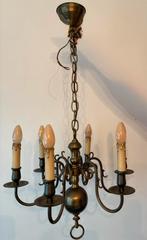 Bronzen/messing 6-armige Bolkroon kandelaar met lampen, Ophalen, Gebruikt